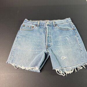 VTG 90s Levi's Jean Short Men 31* 501 Blue Distressed Cut Off Denim Jorts Tag 34